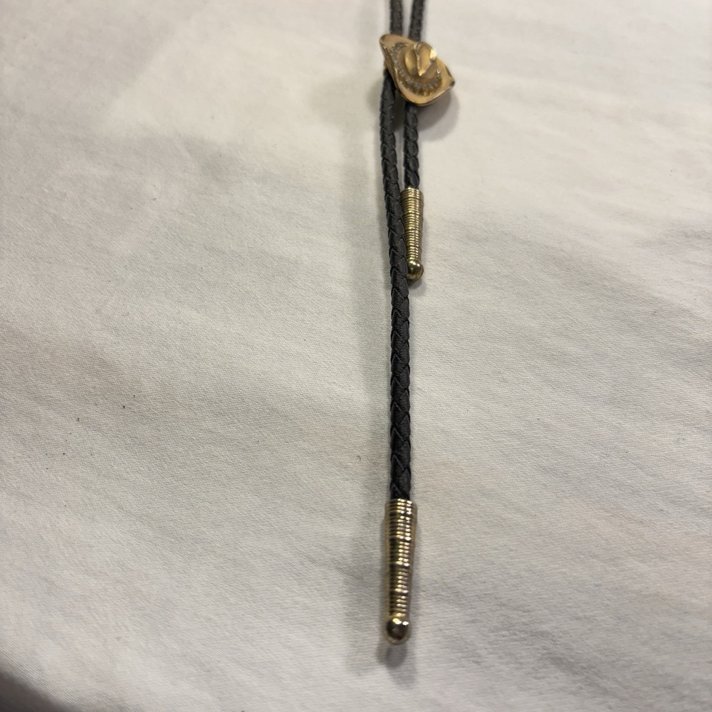 Vintage Gold Cowboy Hat Bolo Tie Necklace Boho Jewellery Western Rhinestone Band